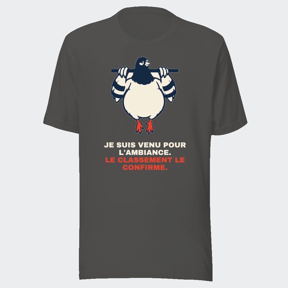 T-shirt anthracite « Je suis venu pour l'ambiance. Le classement le confirme. »