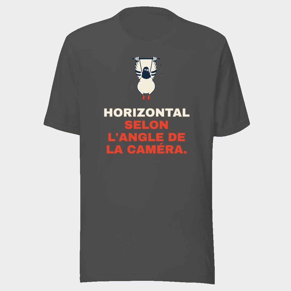 T-shirt anthracite « Horizontal selon l'angle de la caméra. »