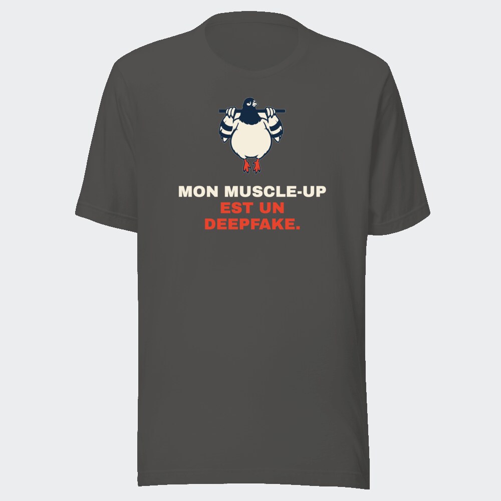 T-shirt anthracite « Mon muscle-up est un deepfake. »