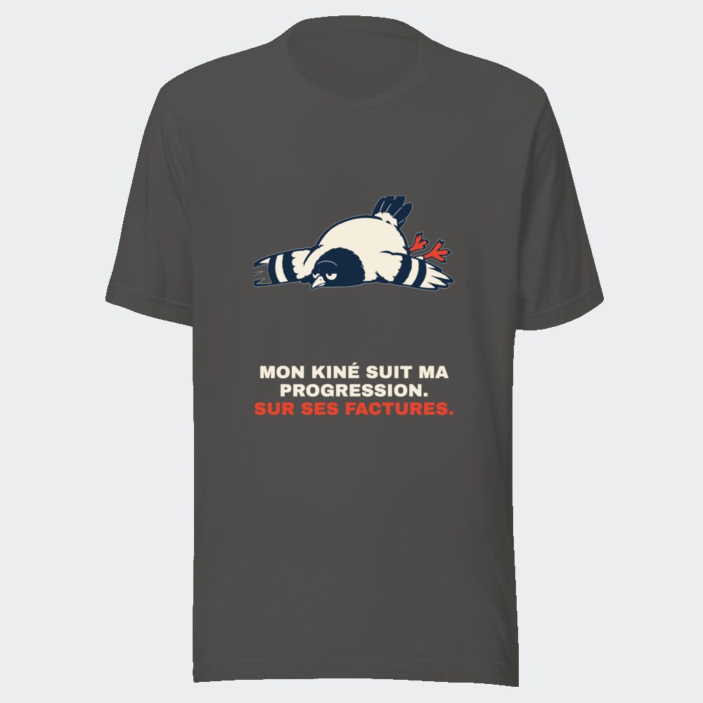 T-shirt anthracite « Mon kiné suit ma progression. Sur ses factures. »