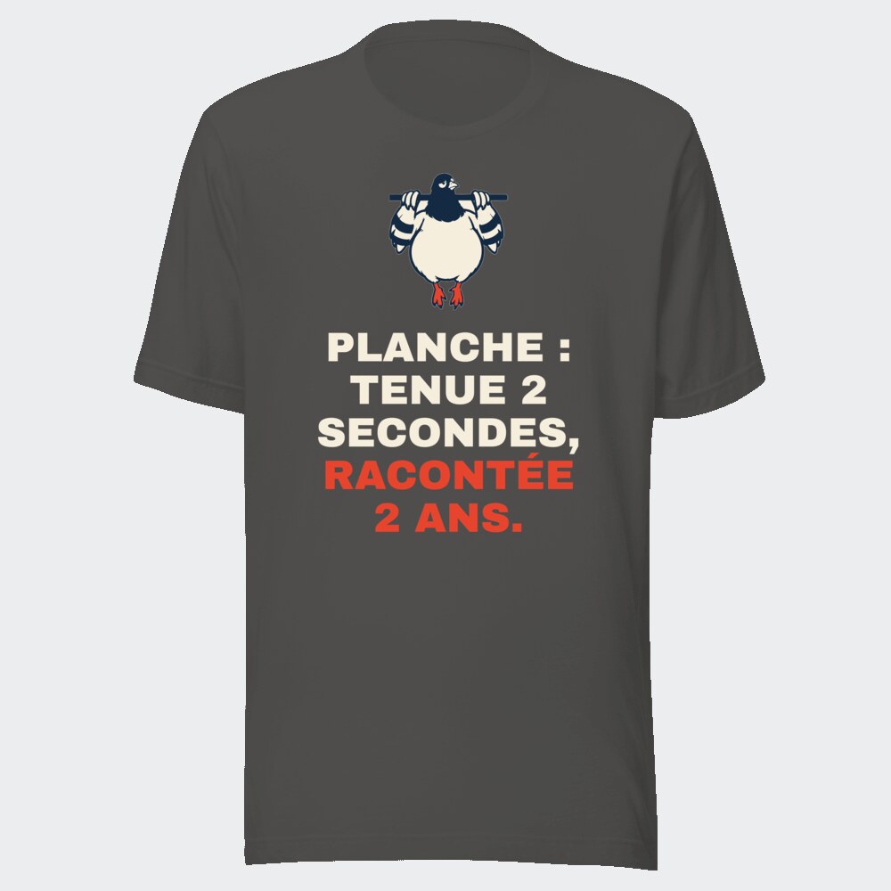 T-shirt anthracite « Planche : tenue 2 secondes, racontée 2 ans. »