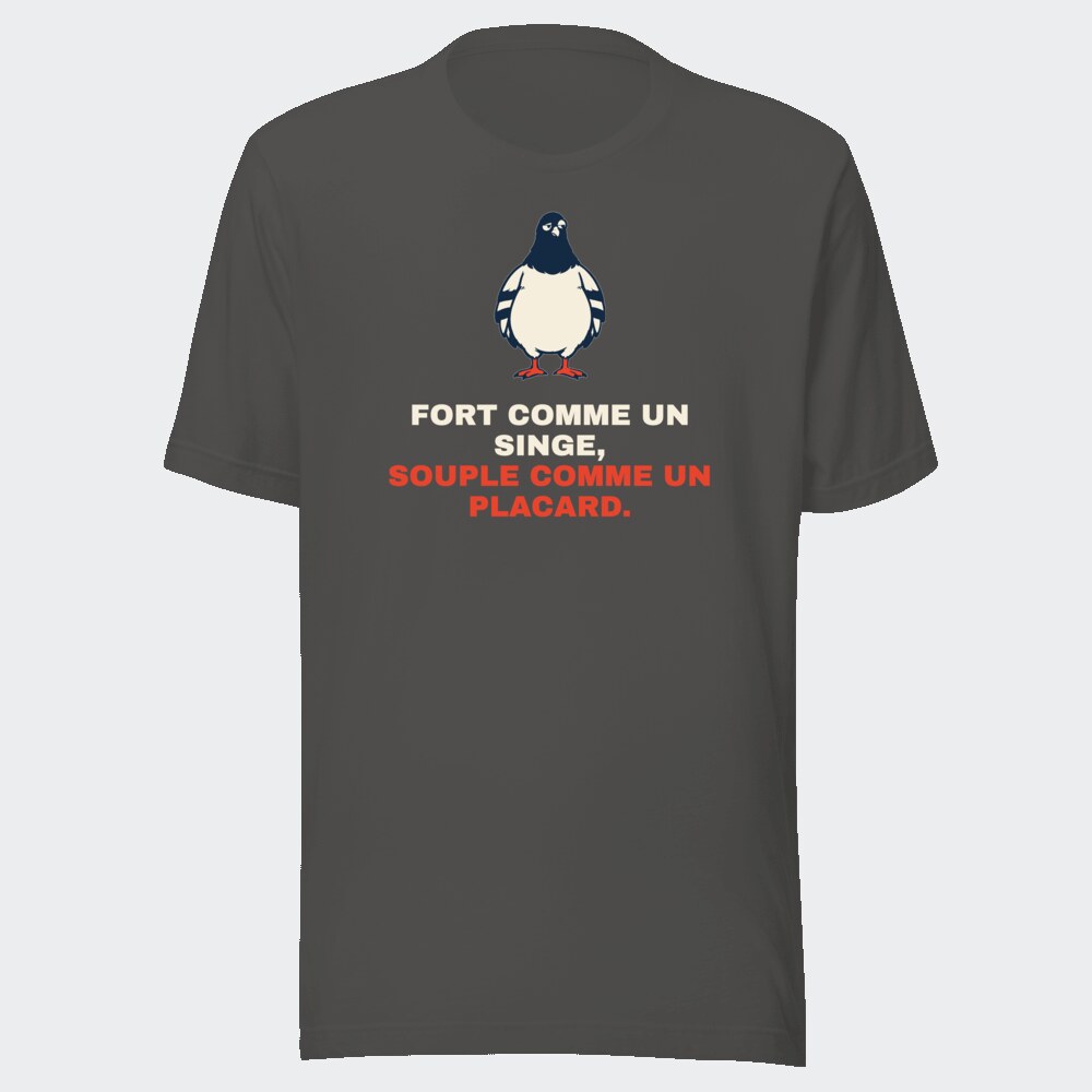 T-shirt anthracite « Fort comme un singe, souple comme un placard. »