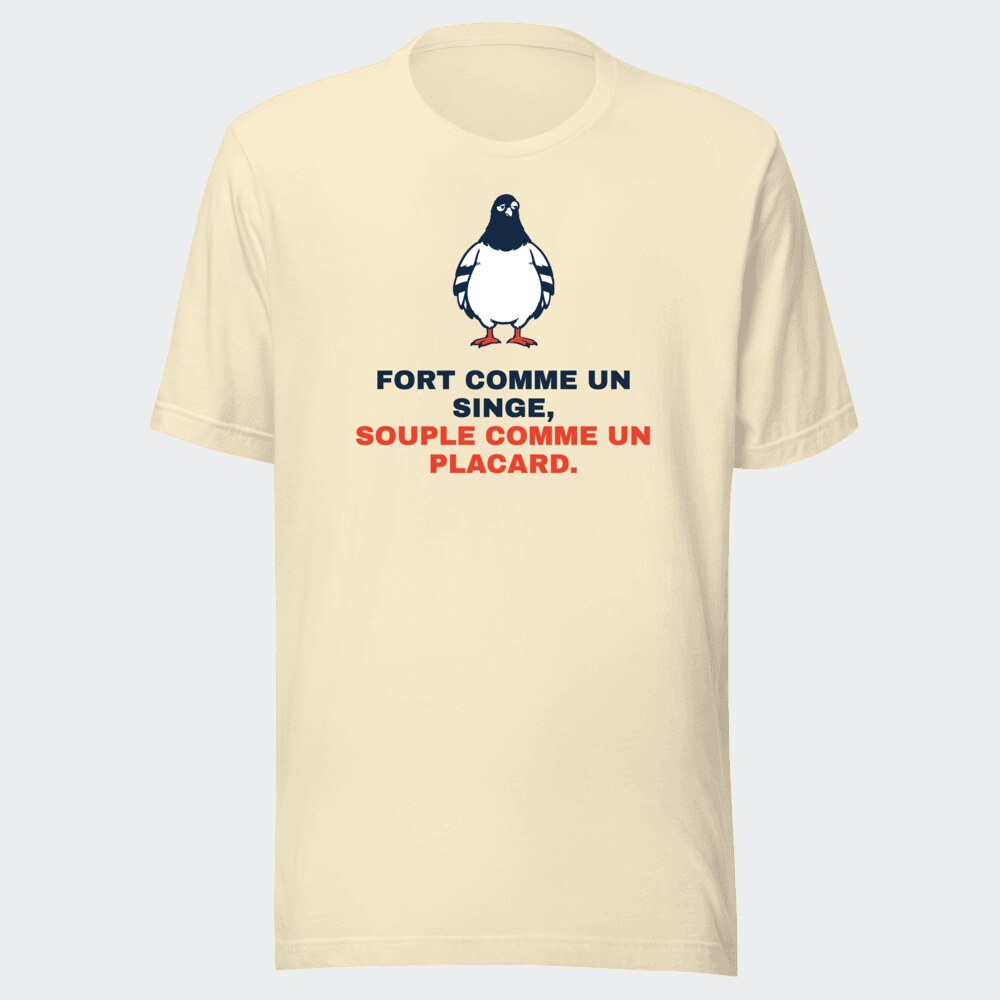 T-shirt écru « Fort comme un singe, souple comme un placard. »