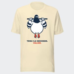 T-shirt écru « Tenu 0,8 seconde. Validé. »
