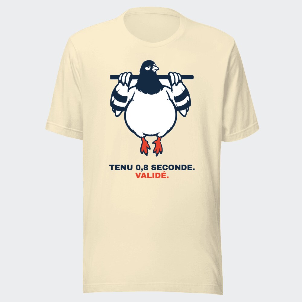 T-shirt écru « Tenu 0,8 seconde. Validé. »