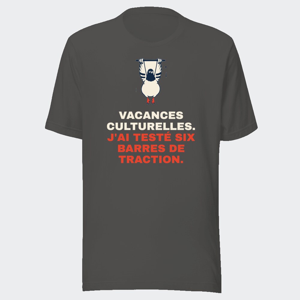T-shirt anthracite « Vacances culturelles. J'ai testé six barres de traction. »
